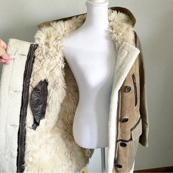 Burberry Shearling Wool Tan Beige Brown Suede Coat Jacket Size 6 - Picture 3 of 16